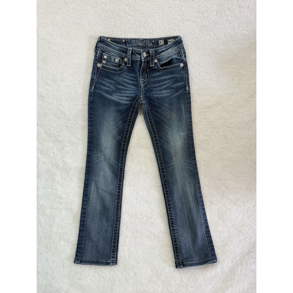 Miss Me Jeans Women's Size 12 Blue Denim Straight Cut Bling Distressed Western